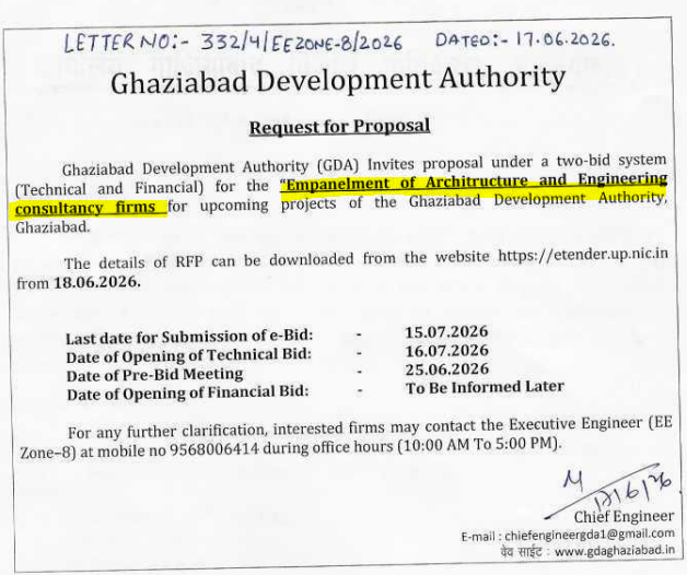 Request for Proposal for Empanelment of Architectural and Engineering firms for upcoming projects of Ghaziabad Development Authority